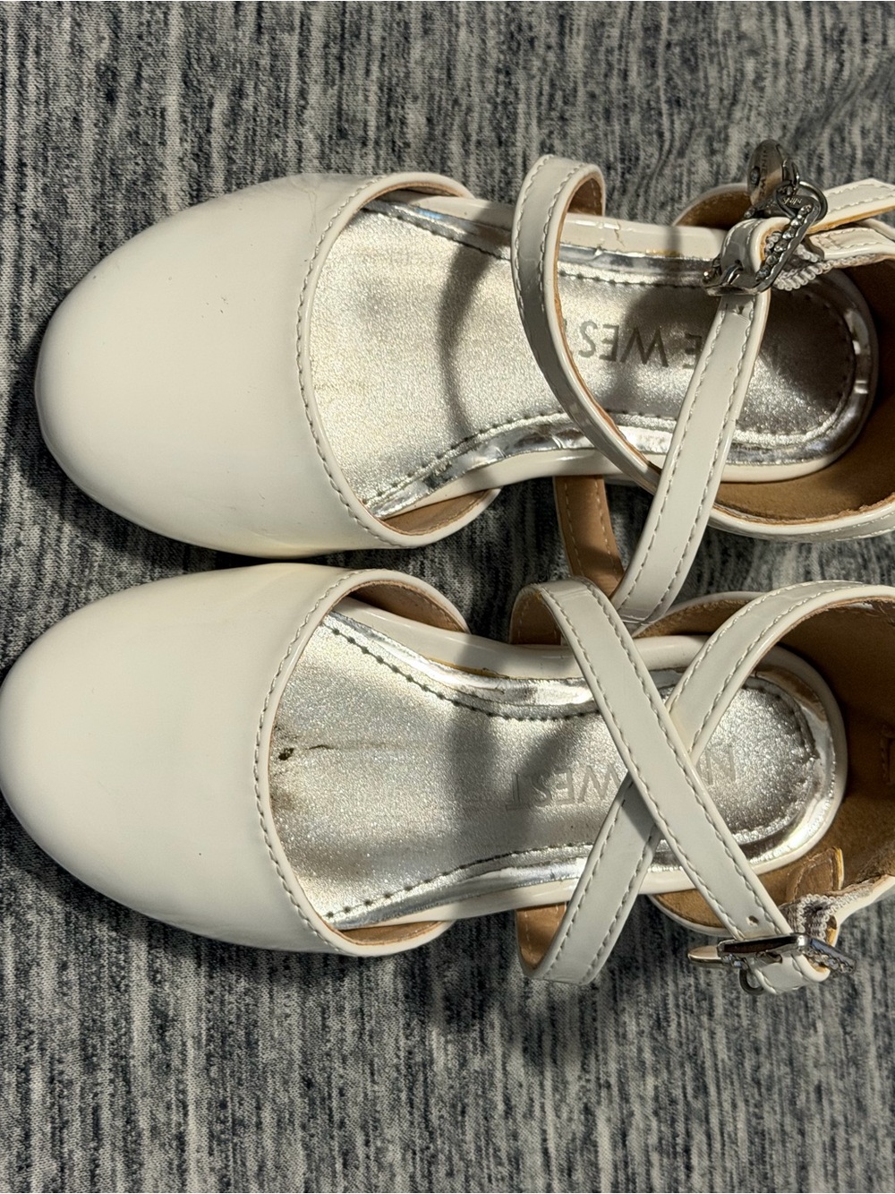 Nine West Girls Cream/White Cross-Strap Mary Jane Dress Shoes